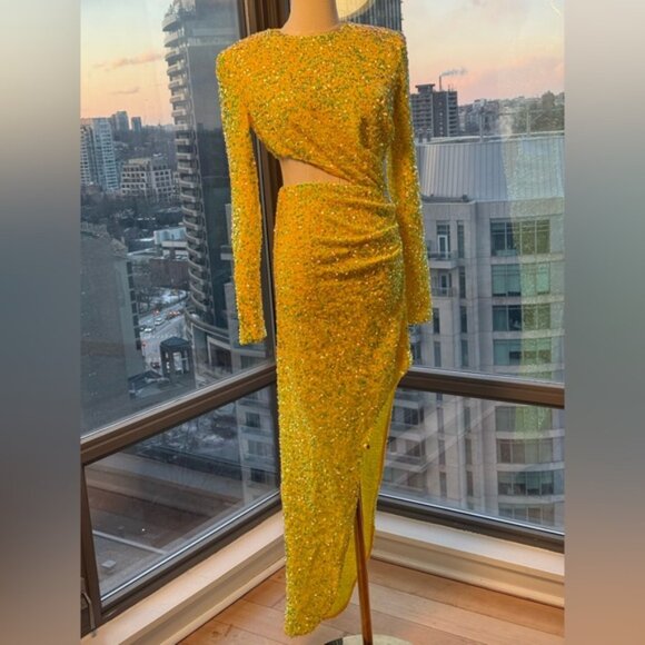 🆕 BRONX & BANCO 🧿 NWOT Ricky Asymmetrical Sequins Gown, Lemon - Sz M US 6 - Picture 5 of 16